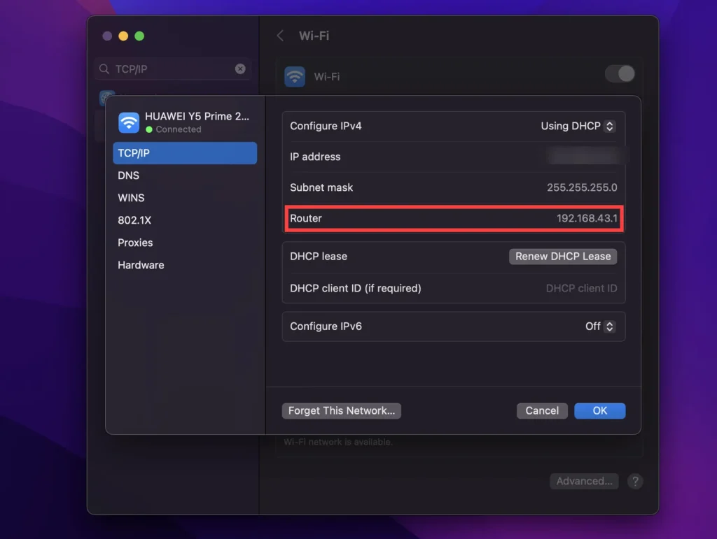 پیدا کردن IP روتر در macOS – مرحله 3