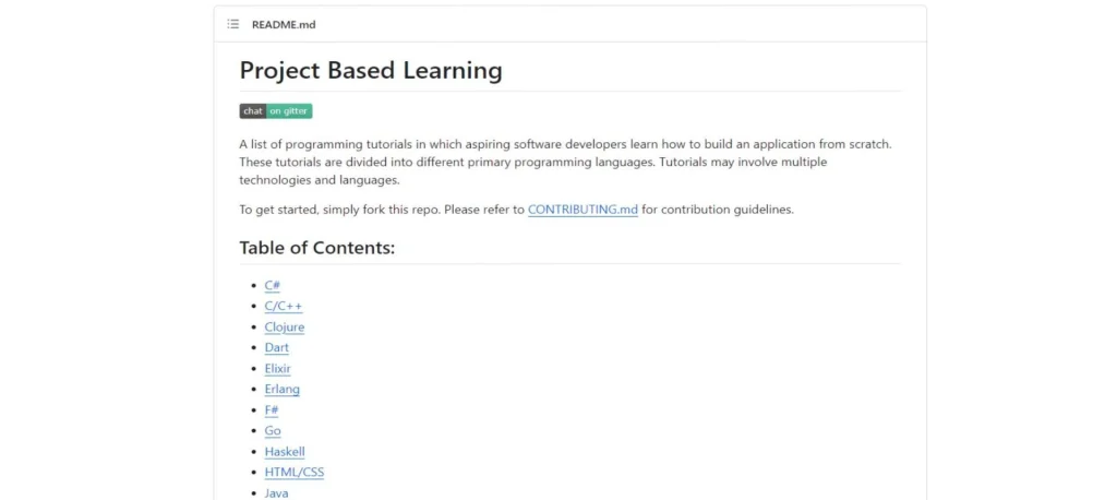 فهرست Project Based Learning در GitHub