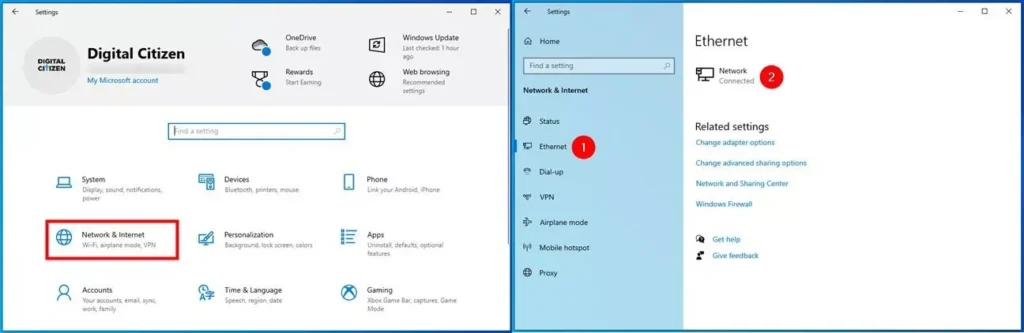 تنظیمات شبکه ویندوز برای تغییر IP