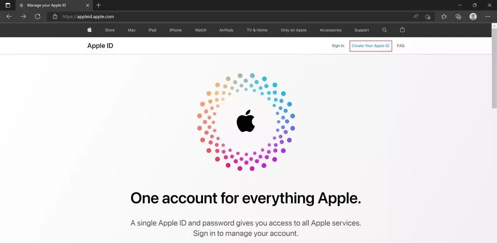 صفحه Apple Account در وب