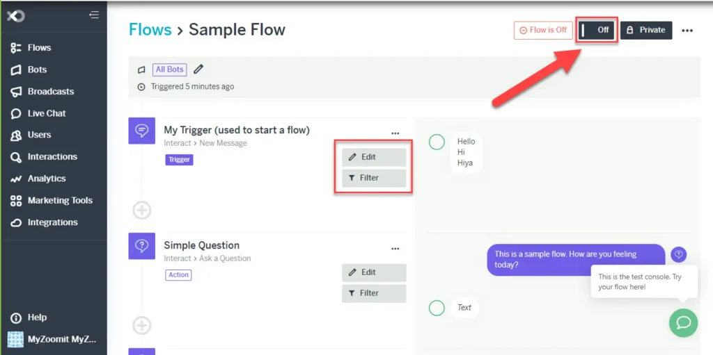 ساخت ربات تلگرام با FlowXO – مرحله 7