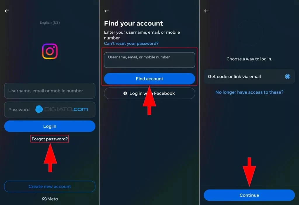 بازیابی اینستاگرام با ایمیل