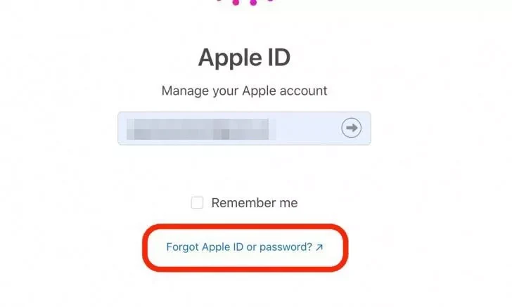 گزینه فراموشی رمز Apple Account