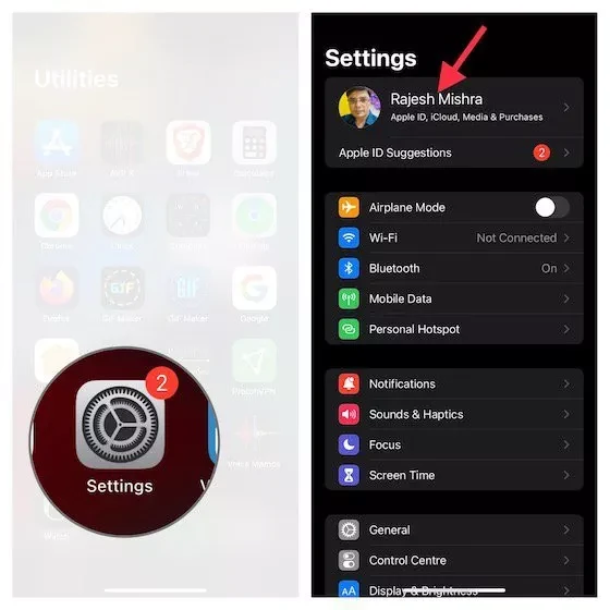 بخش Apple Account در تنظیمات آیفون