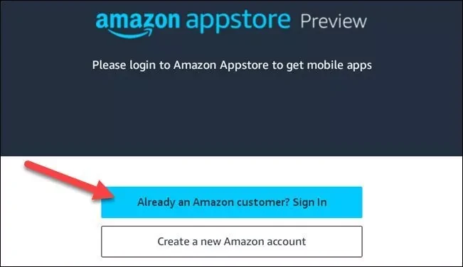 ورود به حساب Amazon Appstore