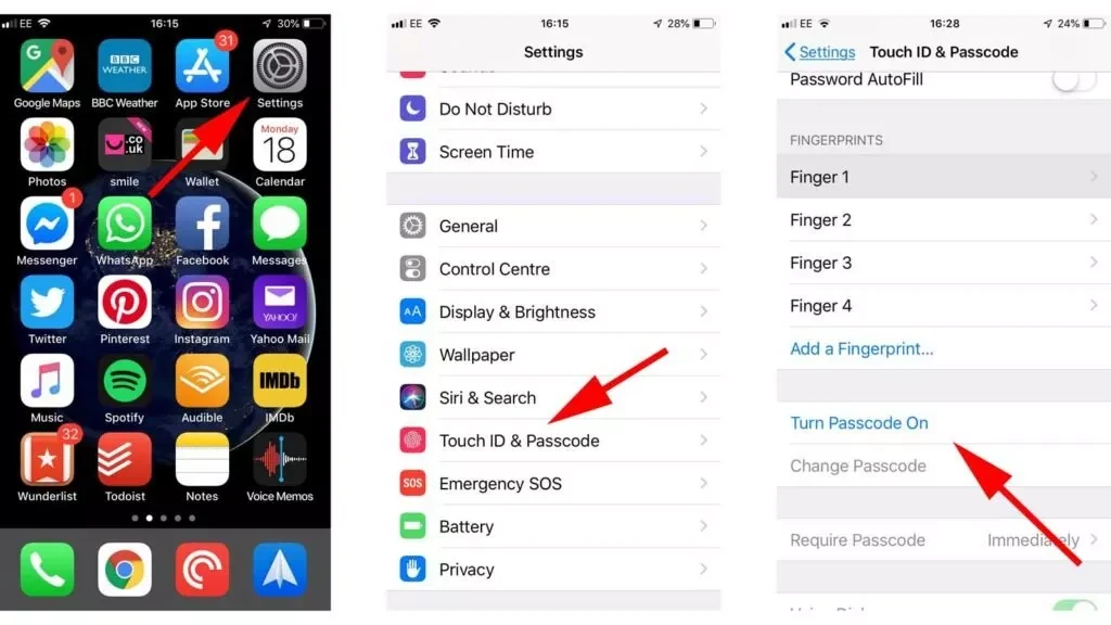 ورود به تنظیمات Passcode آیفون