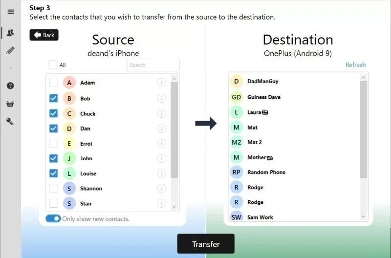 انتخاب آیفون در Contact Transfer