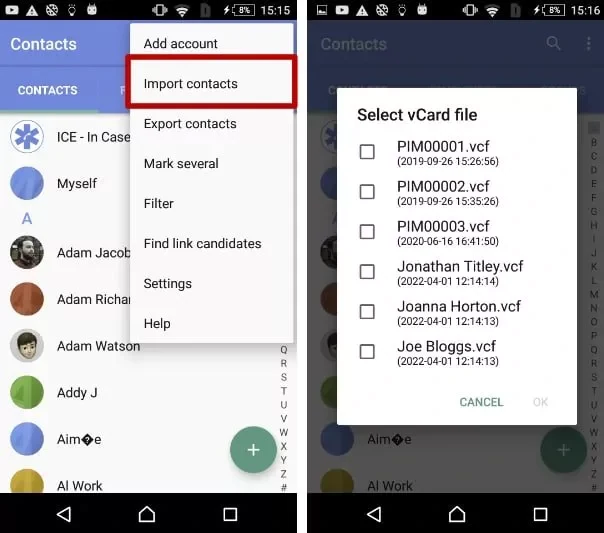 خروجی vCard از مخاطبین iCloud