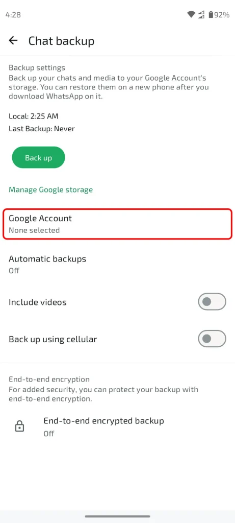 بکاپ واتساپ در اندروید – مرحله 4