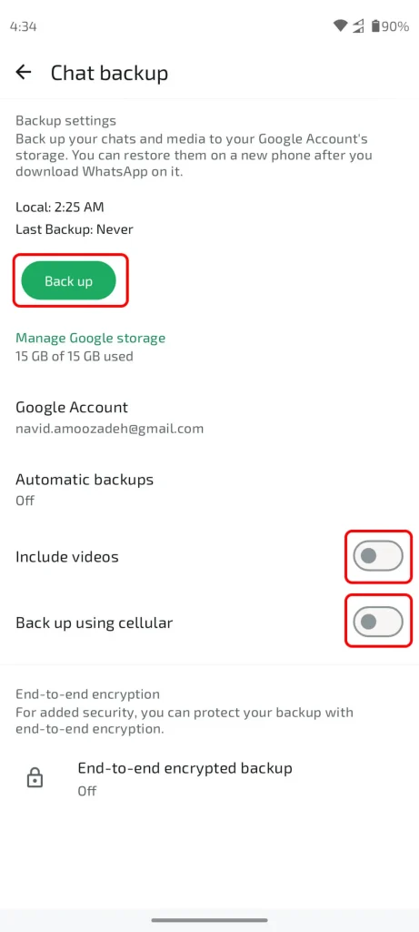 بکاپ واتساپ در اندروید – مرحله 6