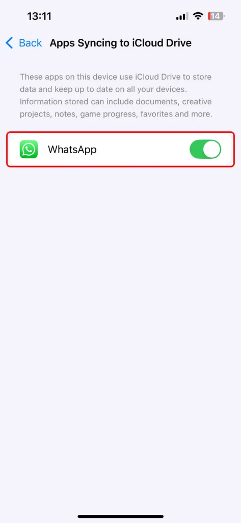 بکاپ واتساپ در آیفون و iCloud – مرحله 5